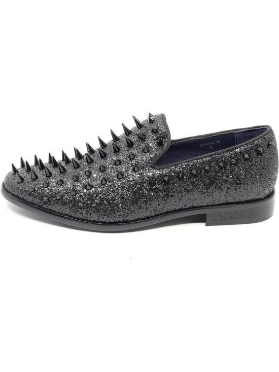 Metrocharm Men\'s Black Sparkly Glitter Spike Sequin Tuxedo Loafer Slip On Shoes main image 4